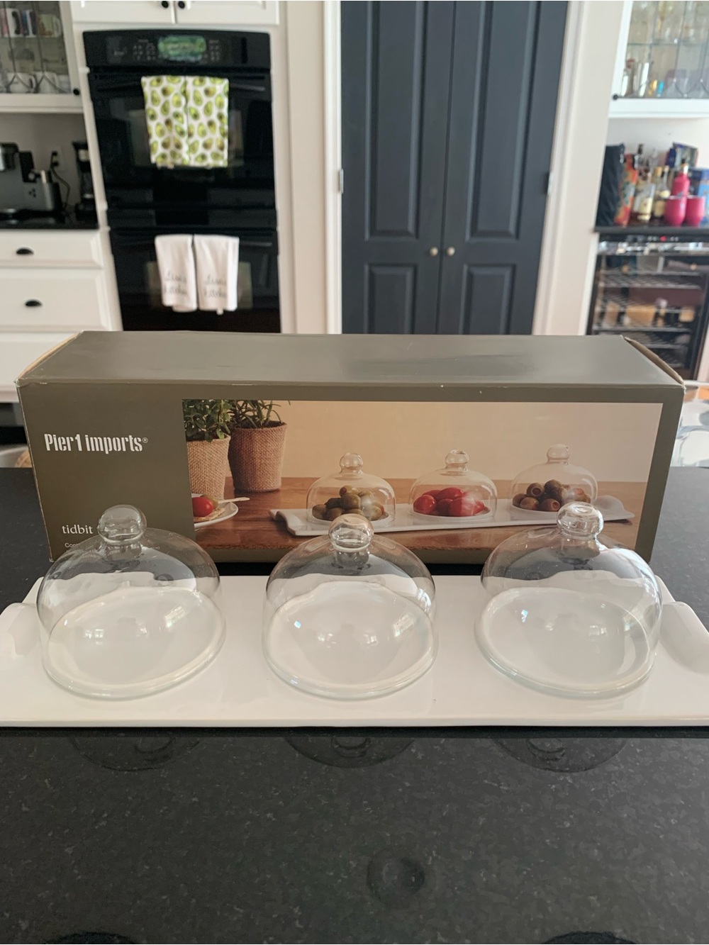 Pier 1 White Tidbit Tray with Three Clear Domes